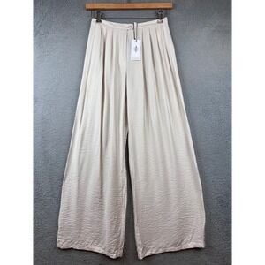 New STRADIVARIUS Wide Leg Pleated Palazzo Pants Cream Beige Size US 6